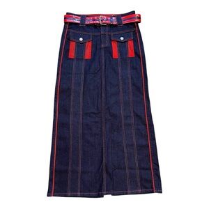 Vintage Y2K M Crest Jeans Denim Skirt with Red Accents